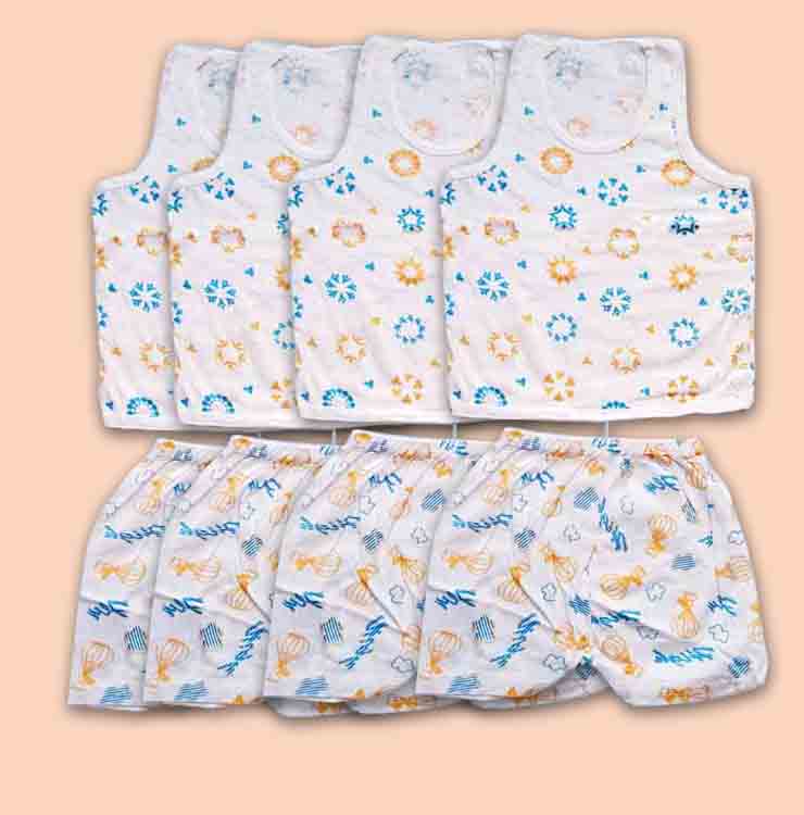Premium Baby Cotton Sleeveless Vest & Shorts Combo – Pack of 4 (0-12 Months, Unisex)