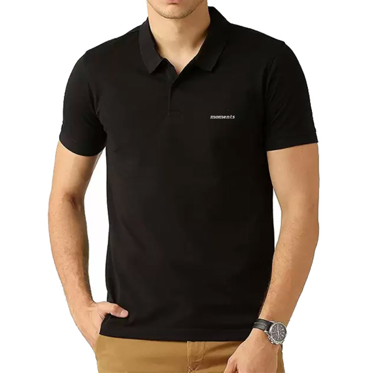 Men's Moments collar black t shirt Half Sleeve