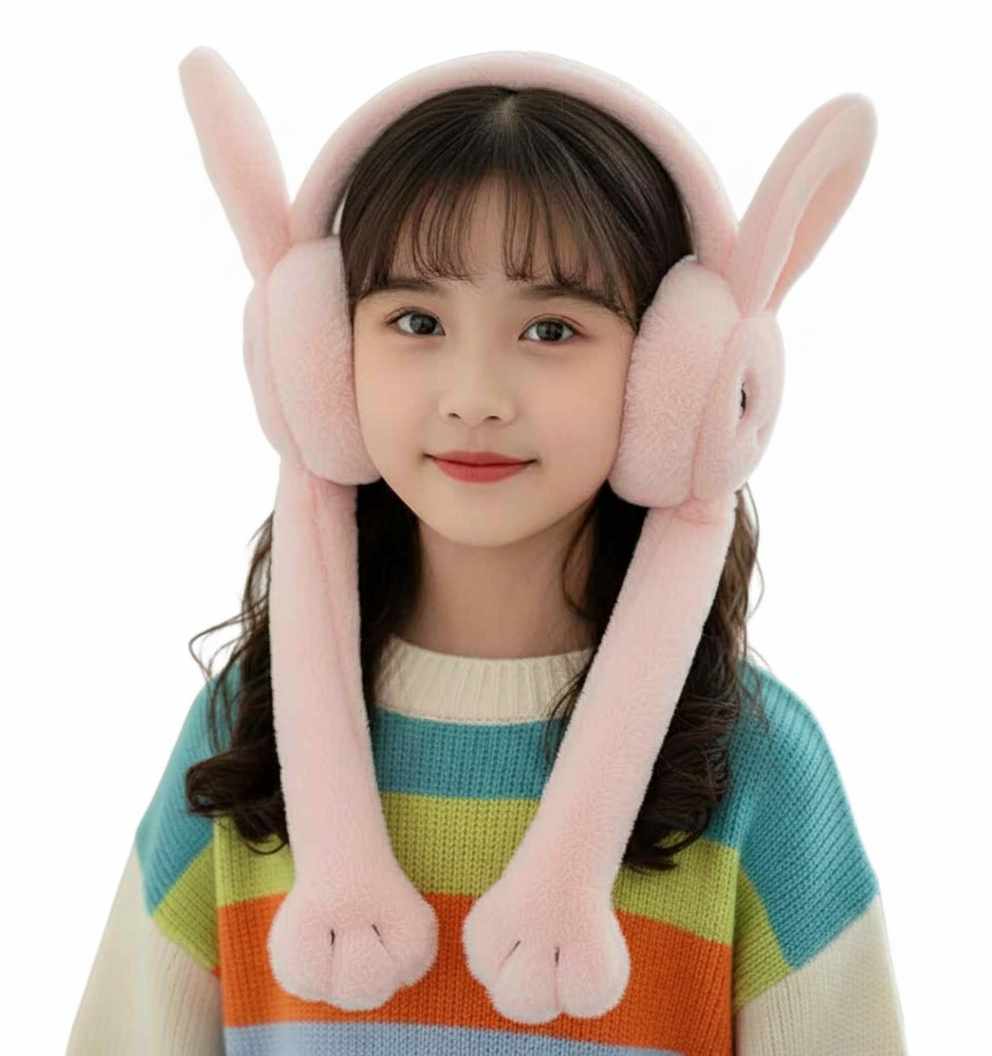 Cute Moving Ears Air Pump Rabbit Earmuff for Girls | Funny Bunny Ear Winter Muff | Soft Plush Warm Ear Warmer for Kids & Women
