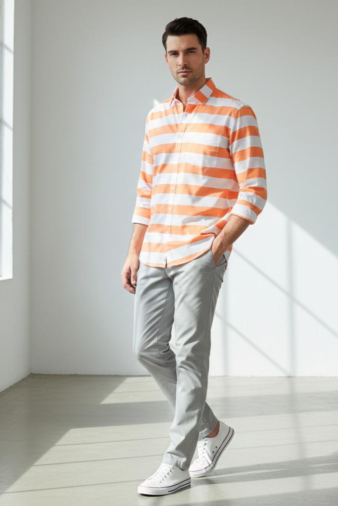 Men’s Formal Striped Cotton Shirt – Premium Office Wear Formal Shirt for Men